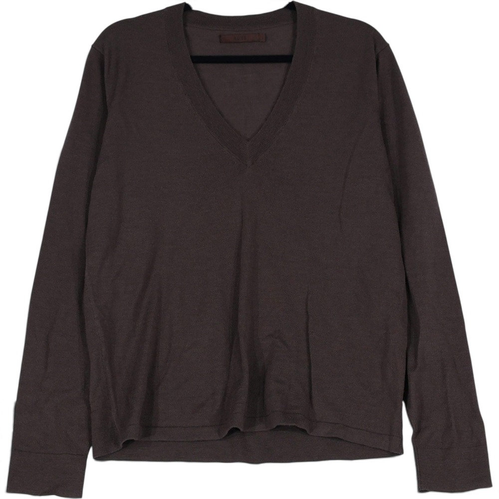 Reiss V-Neck Merino Wool Sweater Men Size L Brown Wool Minimalist Preppy Classic
